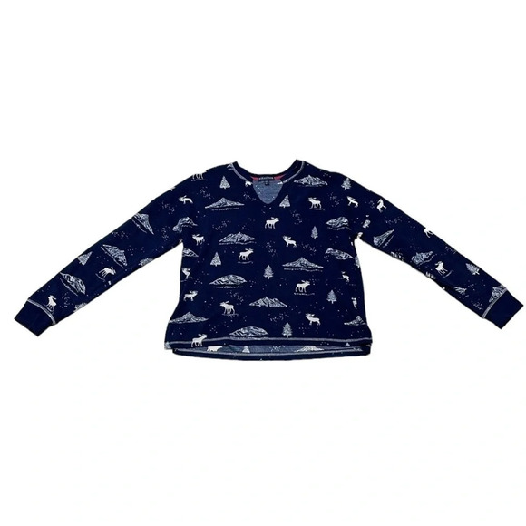 PJ Salvage Pajama Top Women's Large Navy Blue NWT Moose Long Sleeve Waffle Knit - Picture 4 of 13